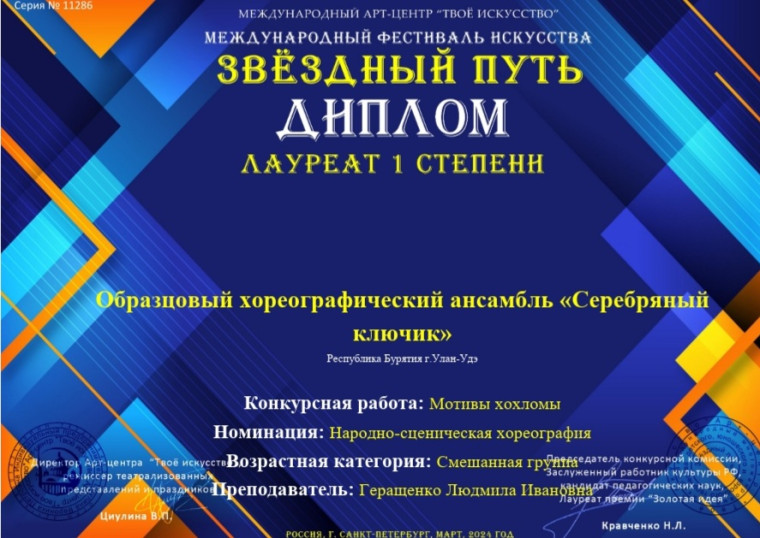 Подведены итоги Международного фестиваля искусств «ЗВЁЗДНЫЙ ПУТЬ» (г. Санкт-Петербург)..